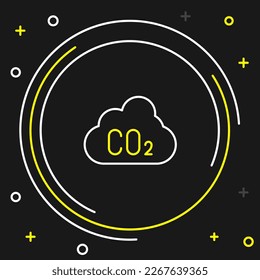 Line CO2 emissions in cloud icon isolated on black background. Carbon dioxide formula, smog pollution concept, environment concept. Colorful outline concept. Vector