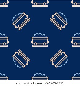 Icono del vagón del tren de la línea de carbón aislado patrón sin fisuras sobre fondo azul. Transporte ferroviario.  Vector