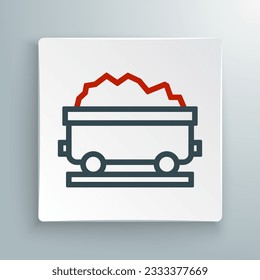 Line Coal train wagon icon isolated on white background. Rail transportation. Colorful outline concept. Vector