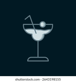 Line Cocktail and alcohol drink icon isolated on black background. Flat filled outline style with shadow. Vector