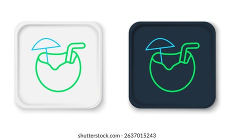 Line Coconut juice exotic fresh cocktail and umbrella icon isolated on white background. Colorful outline concept. Vector