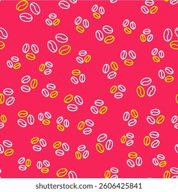 Line Coffee beans icon isolated seamless pattern on red background.  Vector
