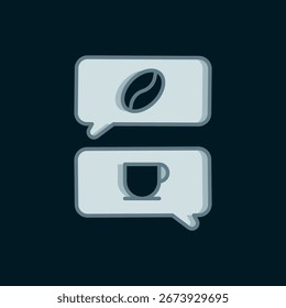 Line Coffee and conversation icon isolated on black background. Coffee talk. Speech bubbles chat. Flat filled outline style with shadow. Vector