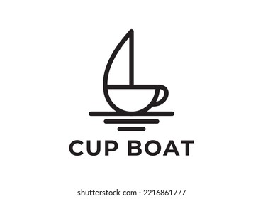 line coffee cup with boat logo design