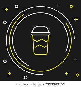 Icono de la taza de café de línea para ir aislado en el fondo negro. Concepto de esquema colorido. Vector