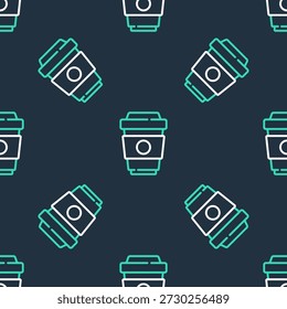 Línea Taza de café para ir icono aislado sin patrón sobre fondo negro.  Vector