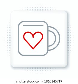 Line Coffee cup and heart icon isolated on white background. Couple coffee for lovers on Valentines Day. Colorful outline concept. Vector