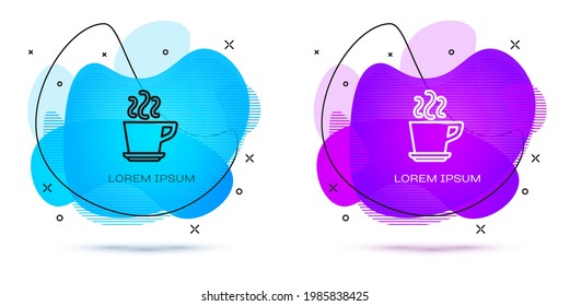 Line Coffee cup icon isolated on white background. Tea cup. Hot drink coffee. Abstract banner with liquid shapes. Vector