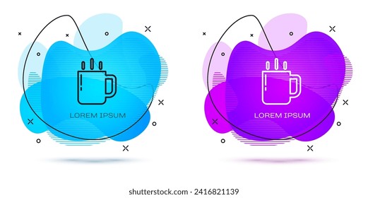 Line Coffee cup icon isolated on white background. Tea cup. Hot drink coffee. Abstract banner with liquid shapes. Vector