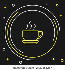 Line Coffee cup icon isolated on black background. Tea cup. Hot drink coffee. Colorful outline concept. Vector