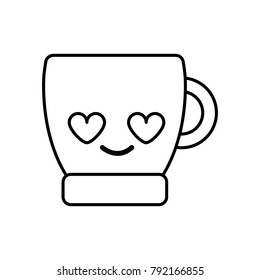 line coffee cup in love kawaii cartoon