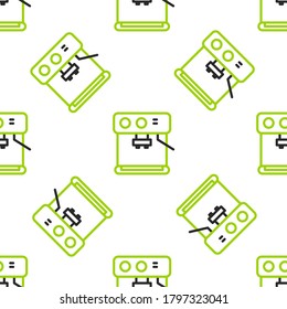 Line Coffee machine icon isolated seamless pattern on white background.  Vector Illustration