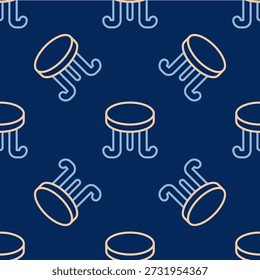 Linie Kaffeetafel Symbol einzeln nahtloses Muster auf blauem Hintergrund. Straßencafé.  Vektorgrafik