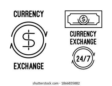 Line coin icons set with currency symbols of different countries. Currency exchange logos set. Vector black and white illustration