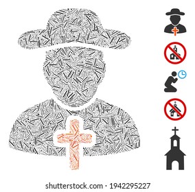 Line Collage based on cleric icon. Mosaic vector cleric is designed with random line items. Bonus icons are added.