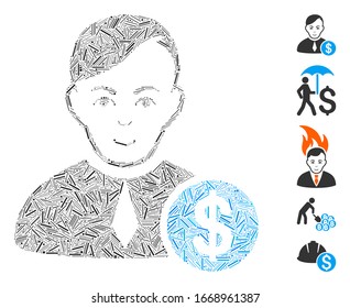 Collage de línea basado en el icono de loyer comercial. El loyer comercial vector mosaico es creado con puntos de línea aleatoria. Se agregan iconos de bonificación.