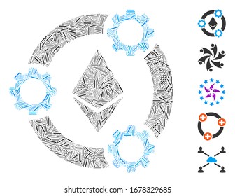 Line Collage based on Ethereum pool collaboration icon. Mosaic vector Ethereum pool collaboration is created with randomized line elements. Bonus icons are added.