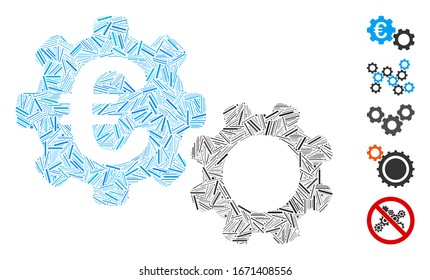 Line Collage based on Euro mechanics icon. Mosaic vector Euro mechanics is composed with randomized line items. Bonus icons are added.