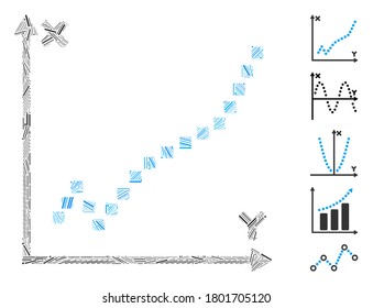 Line Collage based on function plot icon. Mosaic vector function plot is created with randomized line items. Bonus icons are added.