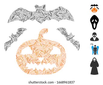 Line Collage based on halloween icon. Mosaic vector halloween is created with scattered line spots. Bonus icons are added.