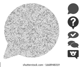 Line Collage basierend auf Tipp-Ballon-Symbol. Mosaik Vektorillustration Tipp Ballon ist mit zufälligen Linien Punkte zusammengesetzt. Bonussymbole werden hinzugefügt.