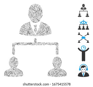 Collage de línea basado en el icono de jerarquía humana. La jerarquía humana del vector mosaico está diseñada con elementos de línea aleatoria. Se agregan iconos de bonificación.