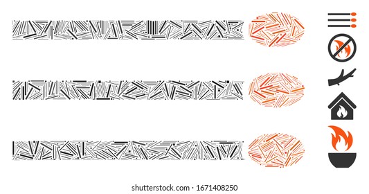Line Collage basierend auf Übereinstimmungen Symbol. Die Mosaik-Vektorillustration-Übereinstimmungen sind mit zufälligen Zeilenpunkten konzipiert. Bonussymbole werden hinzugefügt.