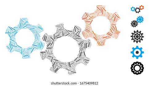 Line Collage based on mechanics icon. Mosaic vector mechanics is designed with scattered line spots. Bonus icons are added.