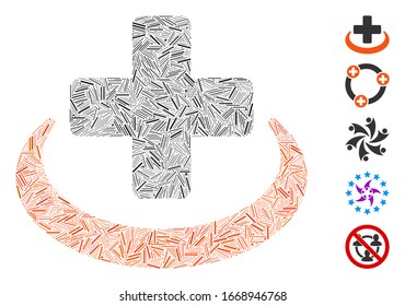 Line Collage based on medical community icon. Mosaic vector medical community is created with scattered line elements. Bonus icons are added.