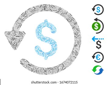 Line Collage based on rebate icon. Mosaic vector rebate is designed with scattered line spots. Bonus icons are added.