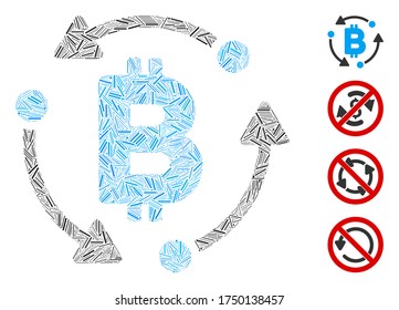 Line collage Bitcoin rotation icon designed from narrow elements in different sizes and color hues. Line elements are organized into abstract vector collage Bitcoin rotation icon.