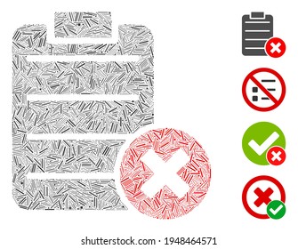 Line collage cancel test icon united from thin elements in various sizes and color hues. Line parts are combined into abstract vector collage cancel test icon. Bonus pictograms are added.