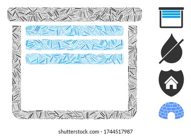 Line collage garage empty icon composed of straight items in different sizes and color hues. Linear items are organized into abstract vector collage garage empty icon. Bonus pictograms are added.