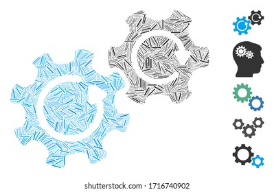 Das Rotationssymbol der Linienführung besteht aus schmalen Elementen in zufälligen Größen und Farbtönen. Vektorillustration-Zeilenelemente sind in abstraktes Symbol für die Umdrehung von Kollagen eingeteilt. Bonussymbole werden hinzugefügt.