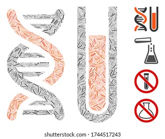 Line collage genetic analysis icon organized from narrow elements in different sizes and color hues. Line parts are combined into abstract vector collage genetic analysis icon. Bonus icons are added.