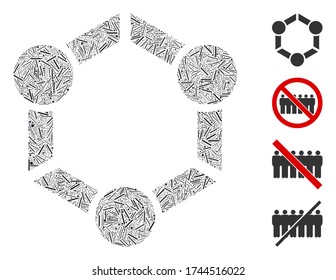 Line collage human union icon united from narrow items in random sizes and color hues. Line items are united into abstract vector mosaic human union icon. Bonus icons are added.