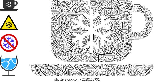 Line Collage Eiskaffee Symbol vereint aus schmalen Elementen in verschiedenen Größen und Farbtönen. Zeilenelemente sind in abstrakte Vektorgrafik-Eiskaffee-Ikone vereint. Bonussymbole werden hinzugefügt.