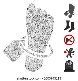 Line collage morgue tagged foot icon united from narrow elements in various sizes and color hues. Vector line elements are grouped into abstract collage morgue tagged foot icon.