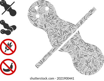 Line collage no peanuts icon organized from narrow elements in variable sizes and color hues. Irregular hatch elements are organized into abstract vector illustration no peanuts icon.