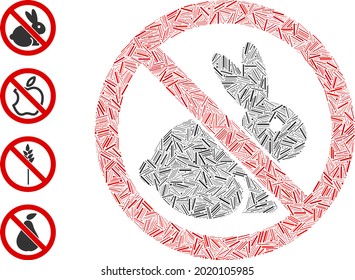 Line collage no rabbits icon designed from straight items in random sizes and color hues. Line items are arranged into abstract vector illustration no rabbits icon. Bonus pictograms are added.