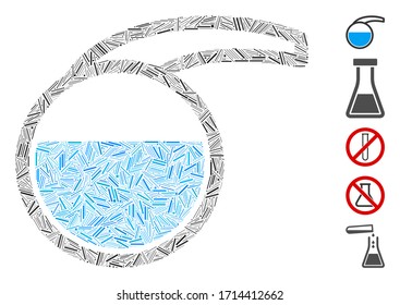 Line collage special retort icon composed of thin elements in random sizes and color hues. Vector line parts are arranged into abstract collage special retort icon. Bonus icons are added.