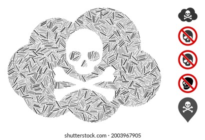 Line collage toxic smoke icon designed from thin items in various sizes and color hues. Vector line items are organized into abstract collage toxic smoke icon. Bonus icons are added.