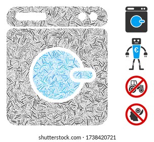 Line collage washing machine icon composed of straight items in variable sizes and color hues. Line items are united into abstract vector mosaic washing machine icon. Bonus pictograms are placed.
