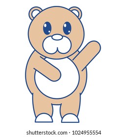 line color adorable bear wild animal with hand up
