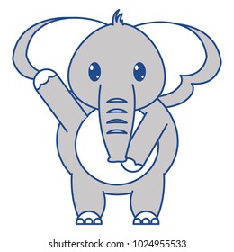 line color adorable elephant wild animal with hand up