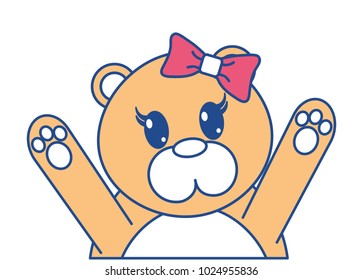 line color adorable female bear animal with hands up