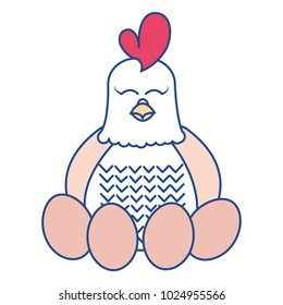 line color adorable hen farm animal with eggs