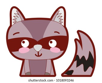 line color adorable and surprised raccoon wild animal