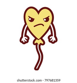 line color angry heart balloon kawaii with arms