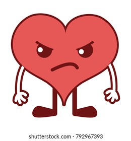 line color angry heart passion kawaii with arms and legs